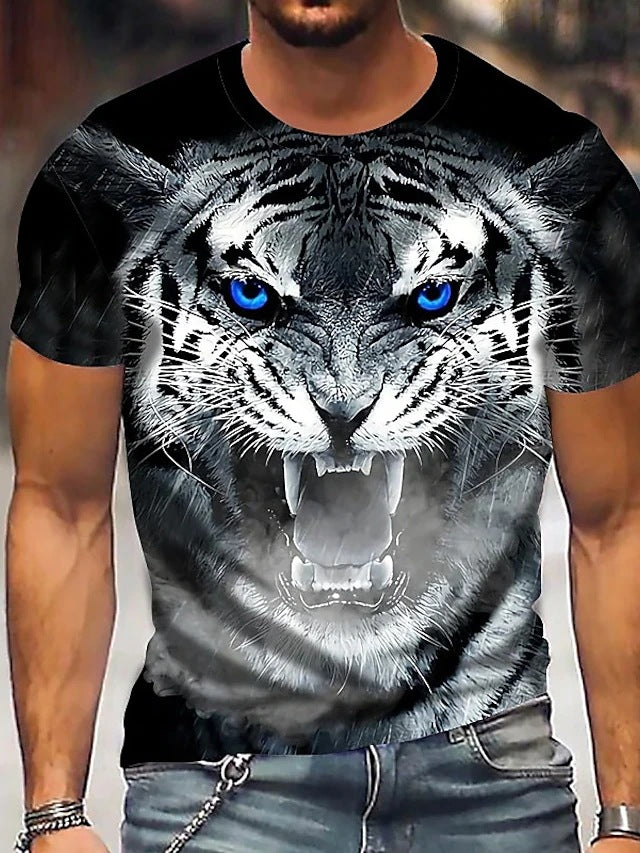 2024 Tricou cu mânecă scurtă pentru bărbați, cu imprimeu grafic Tiger