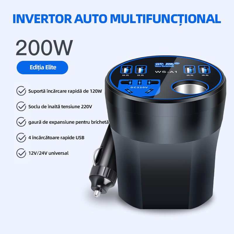 🚗🧰Convertor de putere invertor auto 12V 24V la 220V încărcător multifuncțional priză auto