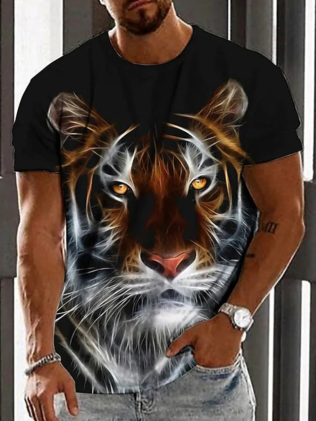 2024 Tricou cu mânecă scurtă pentru bărbați, cu imprimeu grafic Tiger