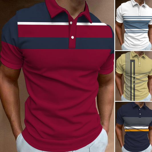 👔【S-6XL】Tricou POLO pentru bărbați cu dungi noi de vară, imprimat 3D