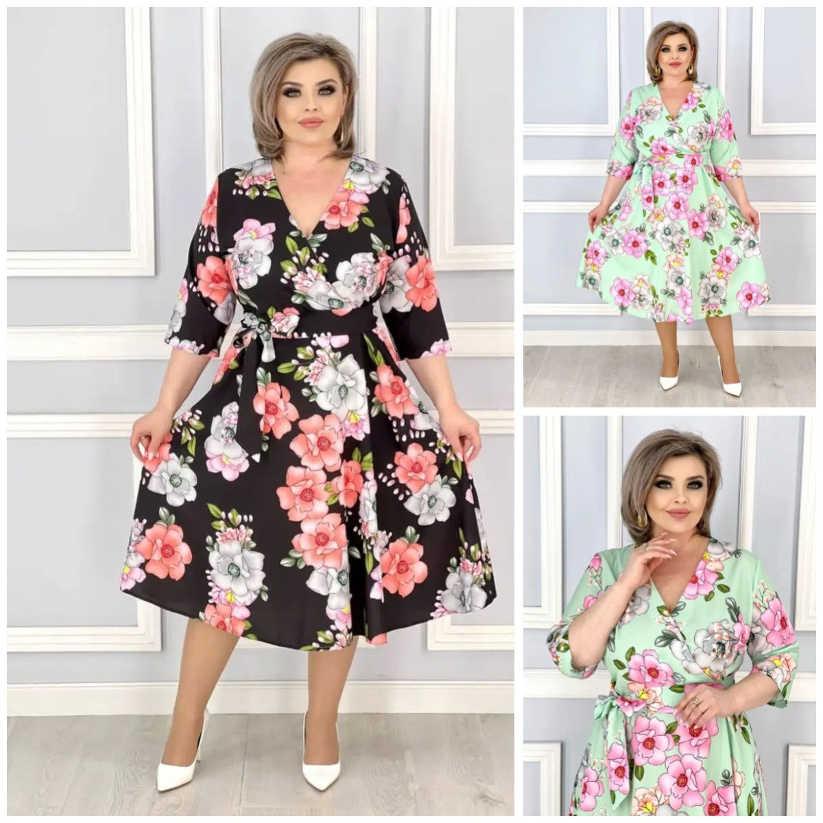 👗Vara noua serie florală de vară rochie elegantă cu decolteu în V